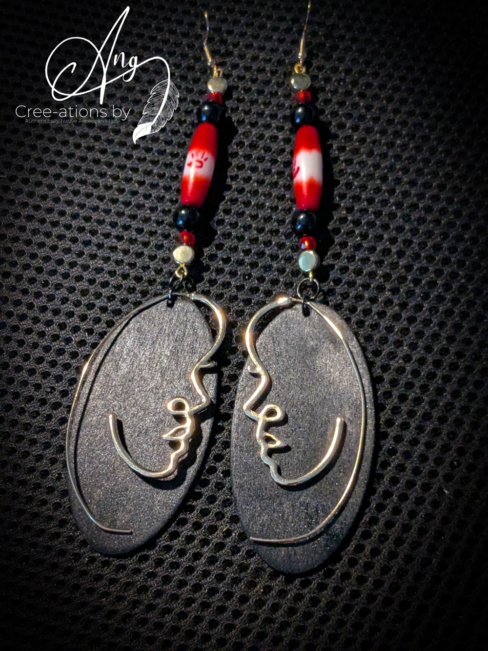 Unique Native #MMIW Black & Red Face Statement Dangle Earrings